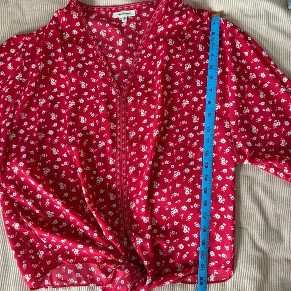 Max Studio Red Floral Tie Waist Angel Sleeve Kimono Style Blouse Size Large - Picture 10 of 11